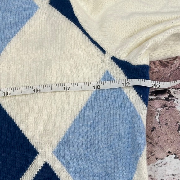 Tommy Hilfiger Womens Argyle V Neck Sweater Cream Blue L/G 100% Pima Cotton - Picture 9 of 12